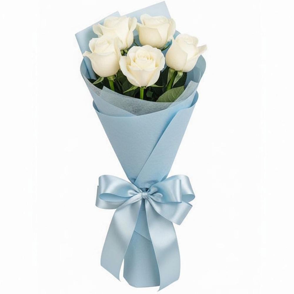 Букет 5 Белых роз Проуд в Николиной Балке