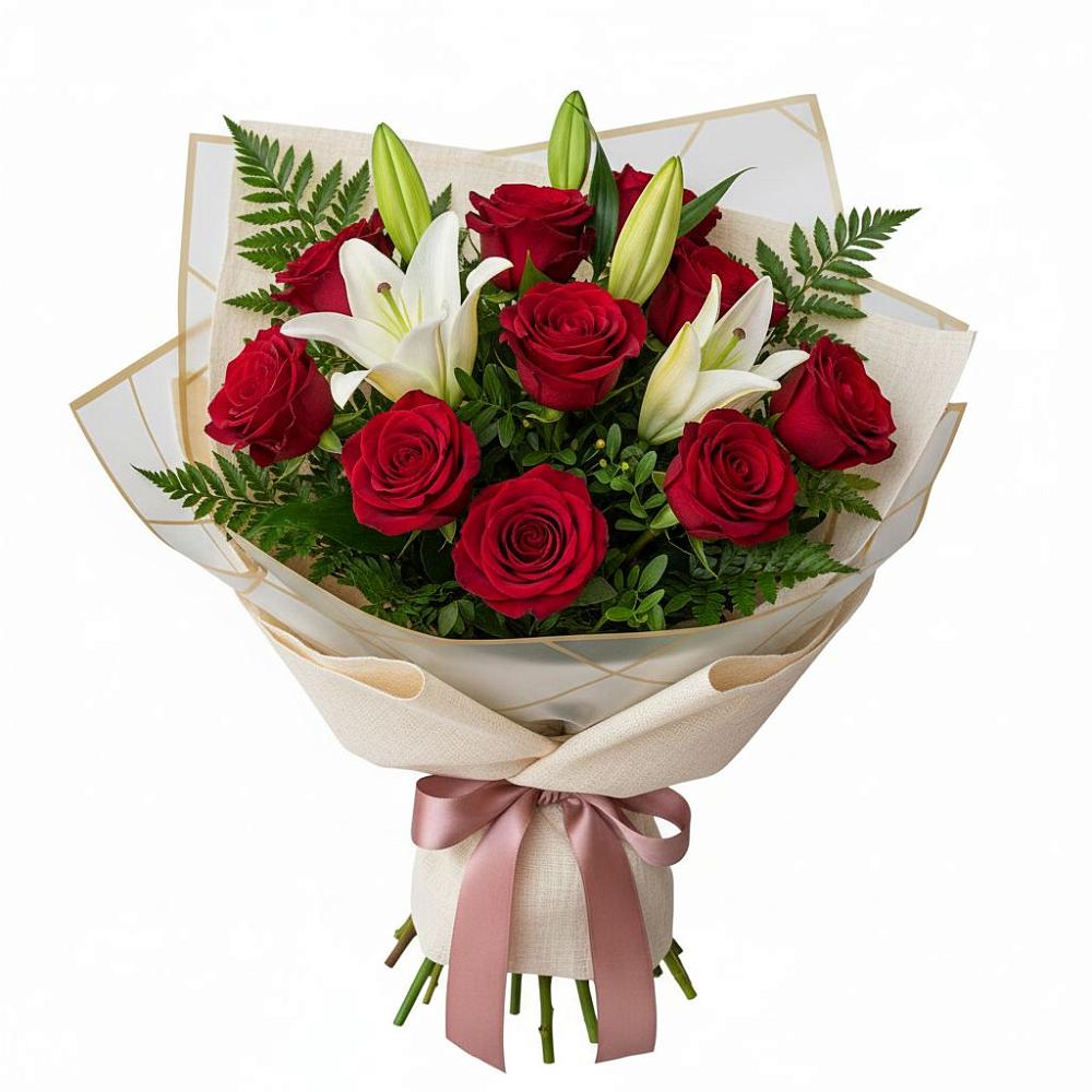 Букет цветов из: Лилии и Розы в Николиной Балке