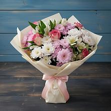 Букет цветов из:  Хризантемы, Альстромерии и Розы в Николиной Балке