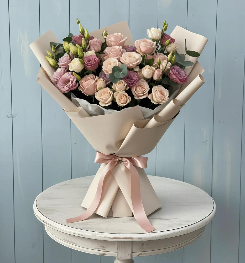 Букет цветов из: Розы и Лизиантусы в Николиной Балке