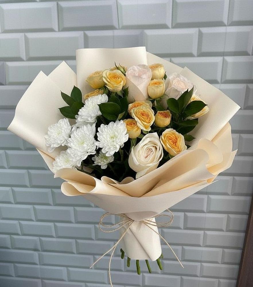 Букет цветов из: Розы и Хризантемы в Николиной Балке