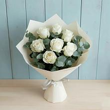 Букет Белые розы в Эвкалипте в Николиной Балке