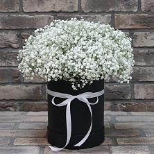 Цветочная композиция из Гипсофила в шляпной коробке в Николиной Балке